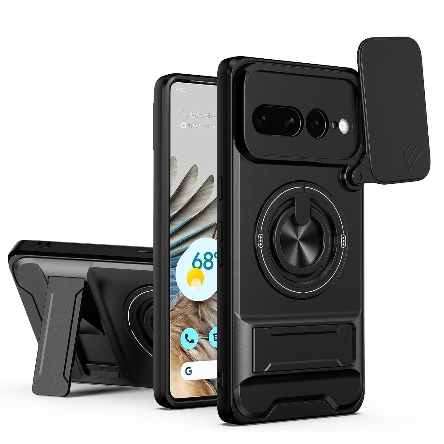 Google Pixel 7 Pro 5G Multifunctional Magnetic Shockproof Phone Case with Sliding Lens Window Stand Cover