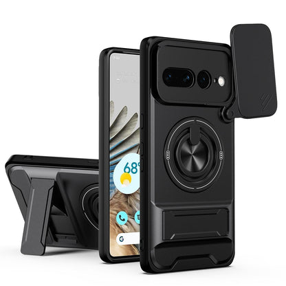 Google Pixel 7 Pro 5G Multifunctional Magnetic Shockproof Phone Case with Sliding Lens Window Stand Cover