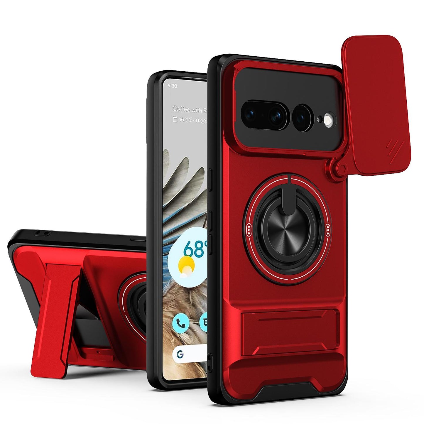Google Pixel 7 Pro 5G Multifunctional Magnetic Shockproof Phone Case with Sliding Lens Window Stand Cover