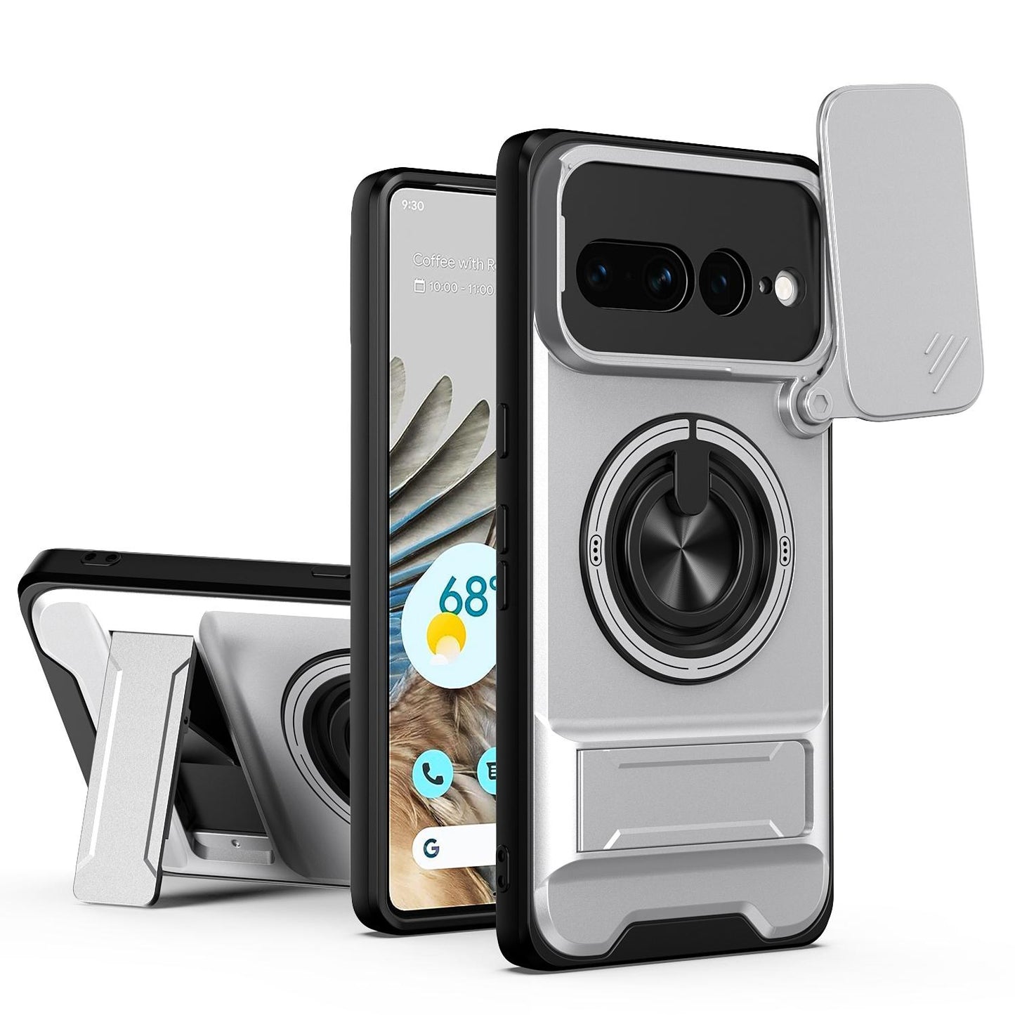 Google Pixel 7 Pro 5G Multifunctional Magnetic Shockproof Phone Case with Sliding Lens Window Stand Cover