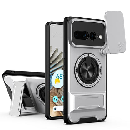 Google Pixel 7 Pro 5G Multifunctional Magnetic Shockproof Phone Case with Sliding Lens Window Stand Cover