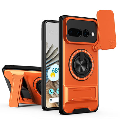 Google Pixel 7 Pro 5G Multifunctional Magnetic Shockproof Phone Case with Sliding Lens Window Stand Cover