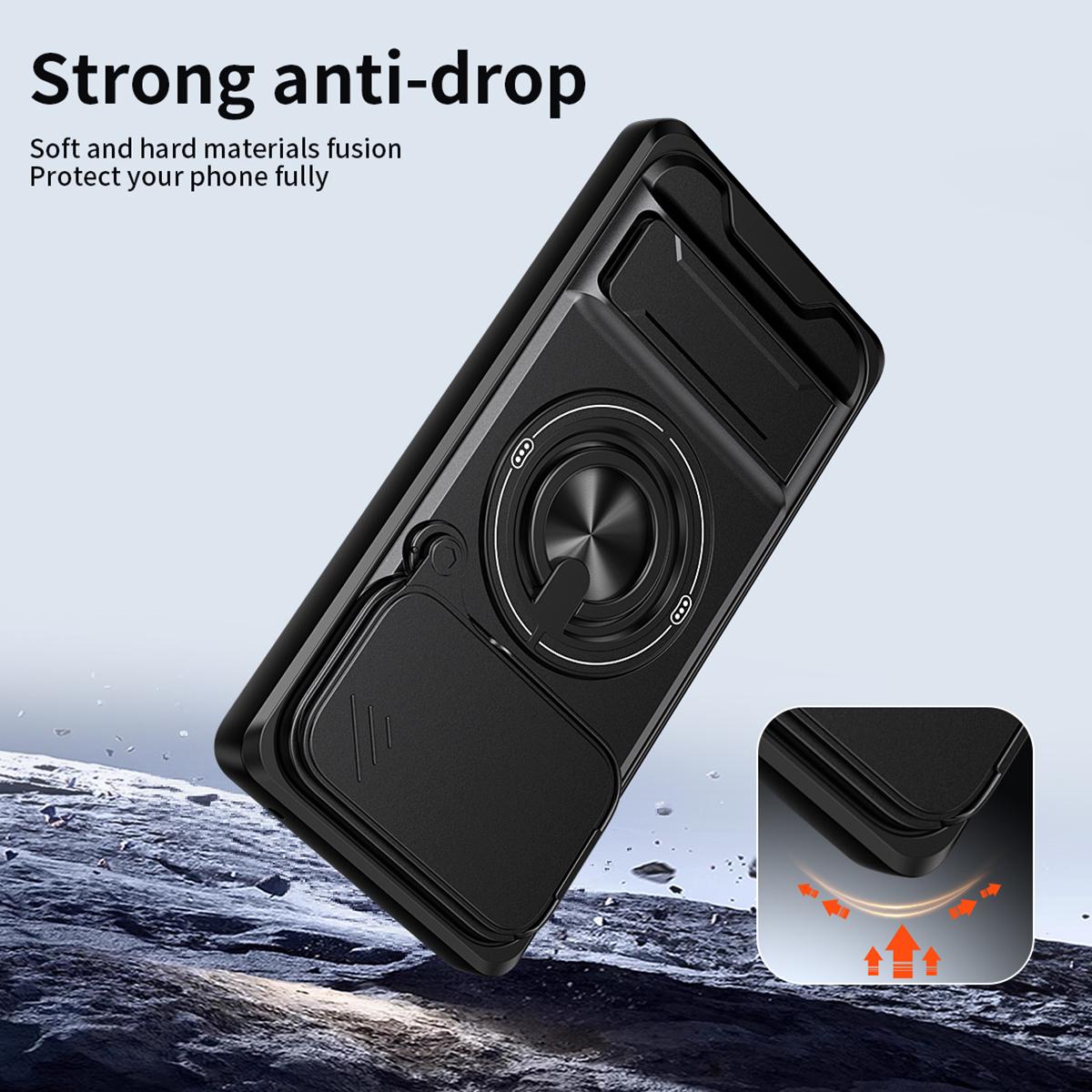 Google Pixel 7a Multifunctional Magnetic Shockproof Phone Case with Sliding Lens Window Stand Cover