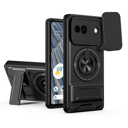 Google Pixel 7a Multifunctional Magnetic Shockproof Phone Case with Sliding Lens Window Stand Cover