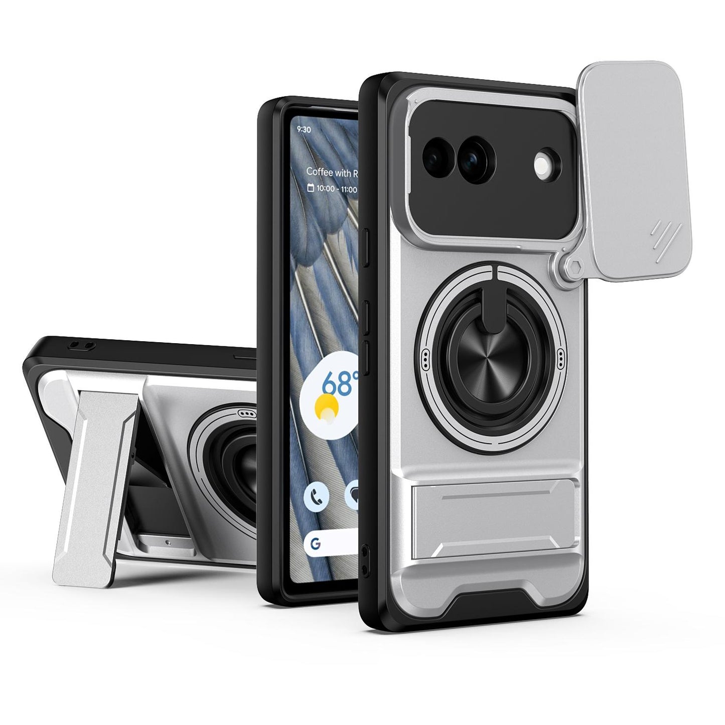 Google Pixel 7a Multifunctional Magnetic Shockproof Phone Case with Sliding Lens Window Stand Cover