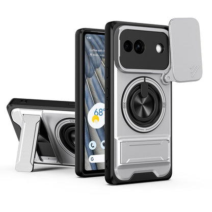 Google Pixel 7a Multifunctional Magnetic Shockproof Phone Case with Sliding Lens Window Stand Cover