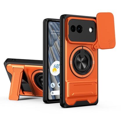 Google Pixel 7a Multifunctional Magnetic Shockproof Phone Case with Sliding Lens Window Stand Cover