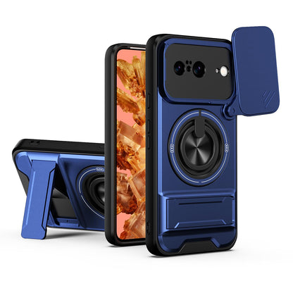 Google Pixel 8 Multifunctional Magnetic Shockproof Phone Case with Sliding Lens Window Stand Cover