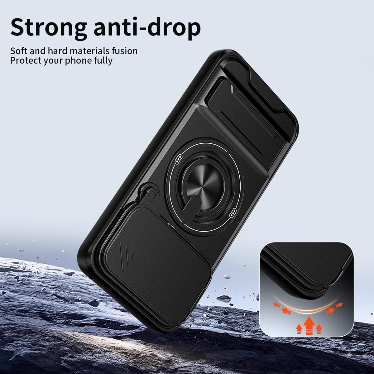 Google Pixel 8 Multifunctional Magnetic Shockproof Phone Case with Sliding Lens Window Stand Cover