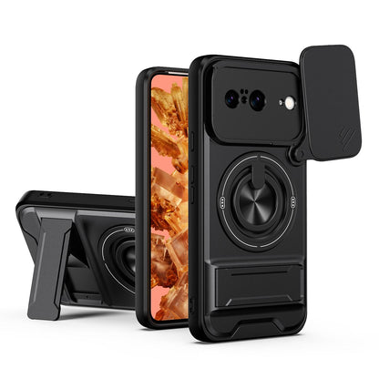 Google Pixel 8 Multifunctional Magnetic Shockproof Phone Case with Sliding Lens Window Stand Cover