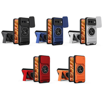 Google Pixel 8 Multifunctional Magnetic Shockproof Phone Case with Sliding Lens Window Stand Cover