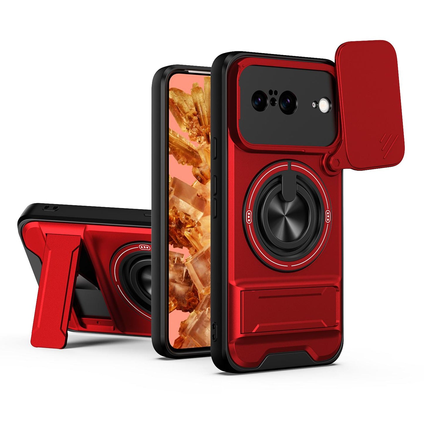 Google Pixel 8 Multifunctional Magnetic Shockproof Phone Case with Sliding Lens Window Stand Cover