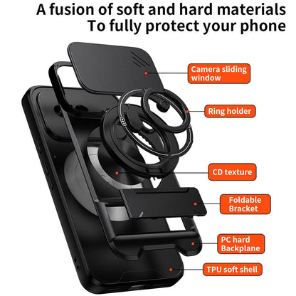 Google Pixel 8 Multifunctional Magnetic Shockproof Phone Case with Sliding Lens Window Stand Cover