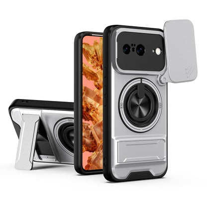 Google Pixel 8 Multifunctional Magnetic Shockproof Phone Case with Sliding Lens Window Stand Cover