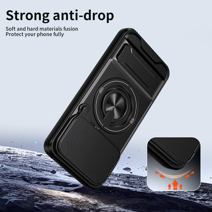 Google Pixel 8 Multifunctional Magnetic Shockproof Phone Case with Sliding Lens Window Stand Cover
