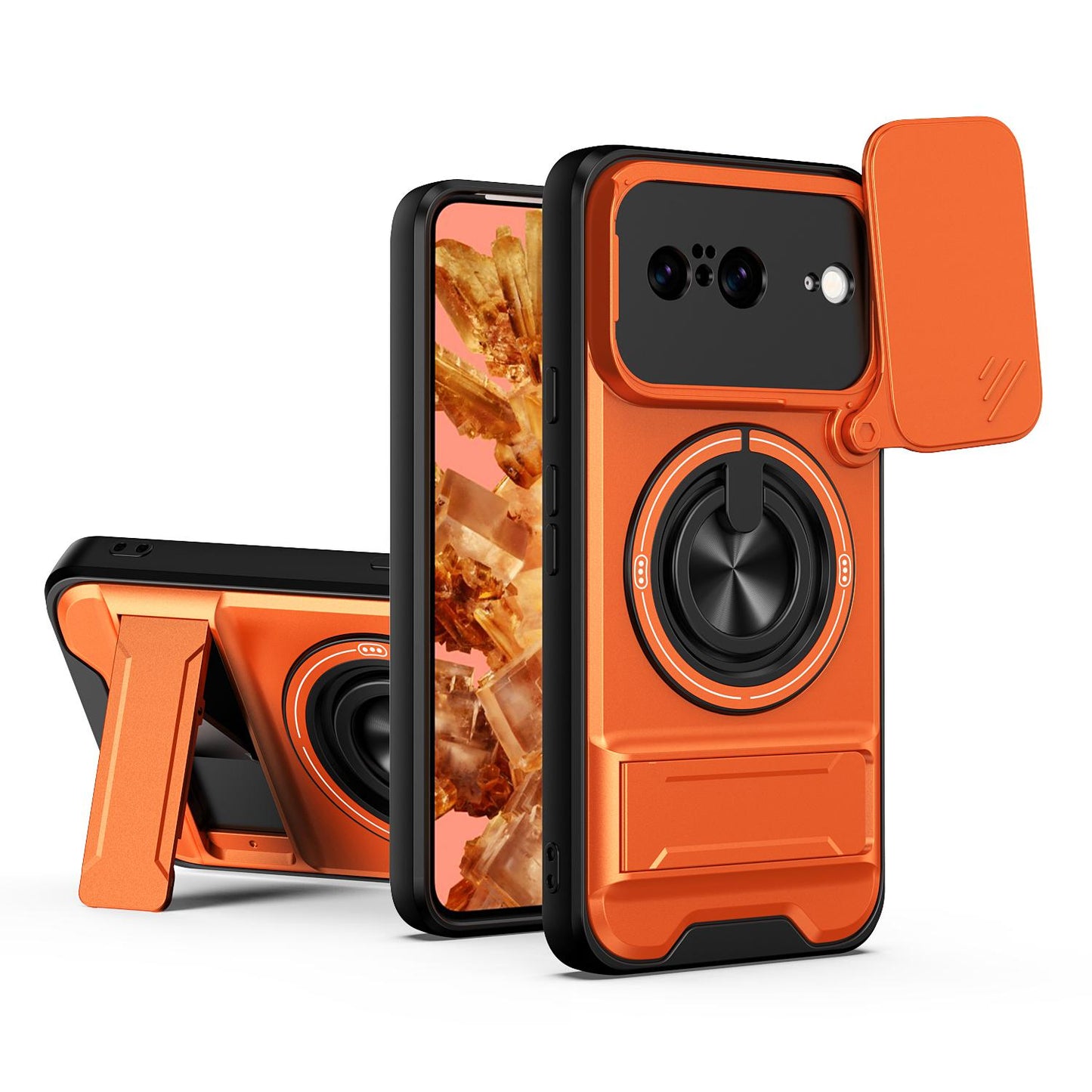 Google Pixel 8 Multifunctional Magnetic Shockproof Phone Case with Sliding Lens Window Stand Cover