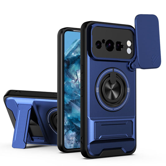 Google Pixel 8 Pro Multifunctional Magnetic Shockproof Phone Case with Sliding Lens Window Stand Cover