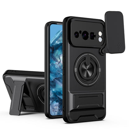 Google Pixel 8 Pro Multifunctional Magnetic Shockproof Phone Case with Sliding Lens Window Stand Cover