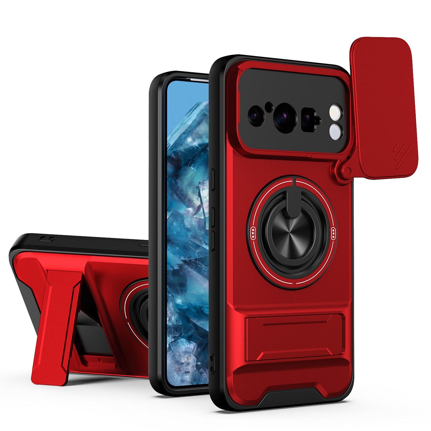Google Pixel 8 Pro Multifunctional Magnetic Shockproof Phone Case with Sliding Lens Window Stand Cover