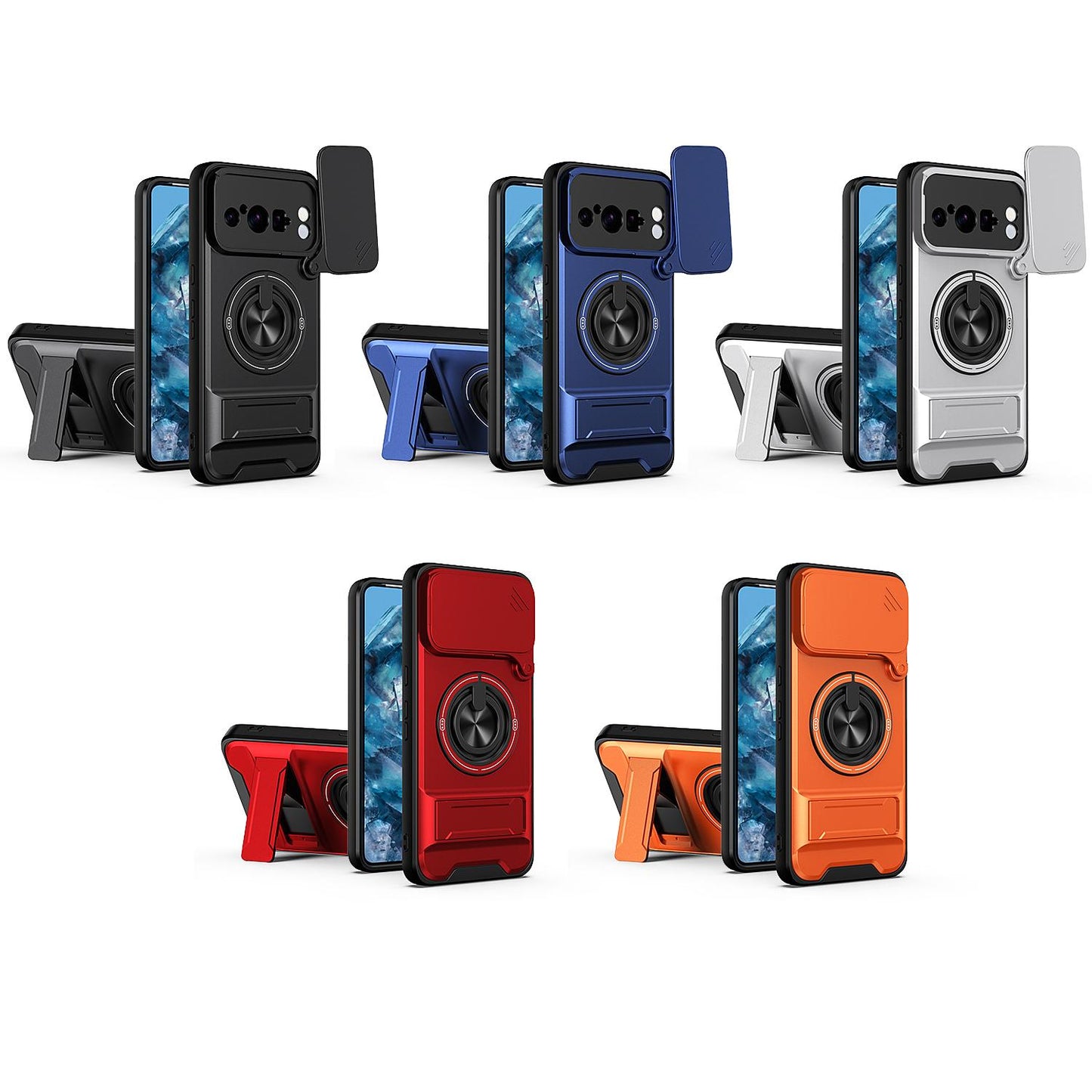 Google Pixel 8 Pro Multifunctional Magnetic Shockproof Phone Case with Sliding Lens Window Stand Cover