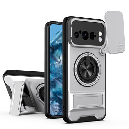 Google Pixel 8 Pro Multifunctional Magnetic Shockproof Phone Case with Sliding Lens Window Stand Cover