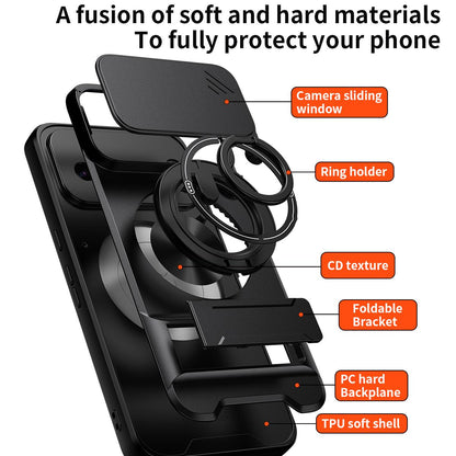 Google Pixel 8 Pro Multifunctional Magnetic Shockproof Phone Case with Sliding Lens Window Stand Cover