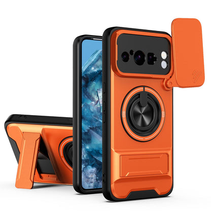 Google Pixel 8 Pro Multifunctional Magnetic Shockproof Phone Case with Sliding Lens Window Stand Cover