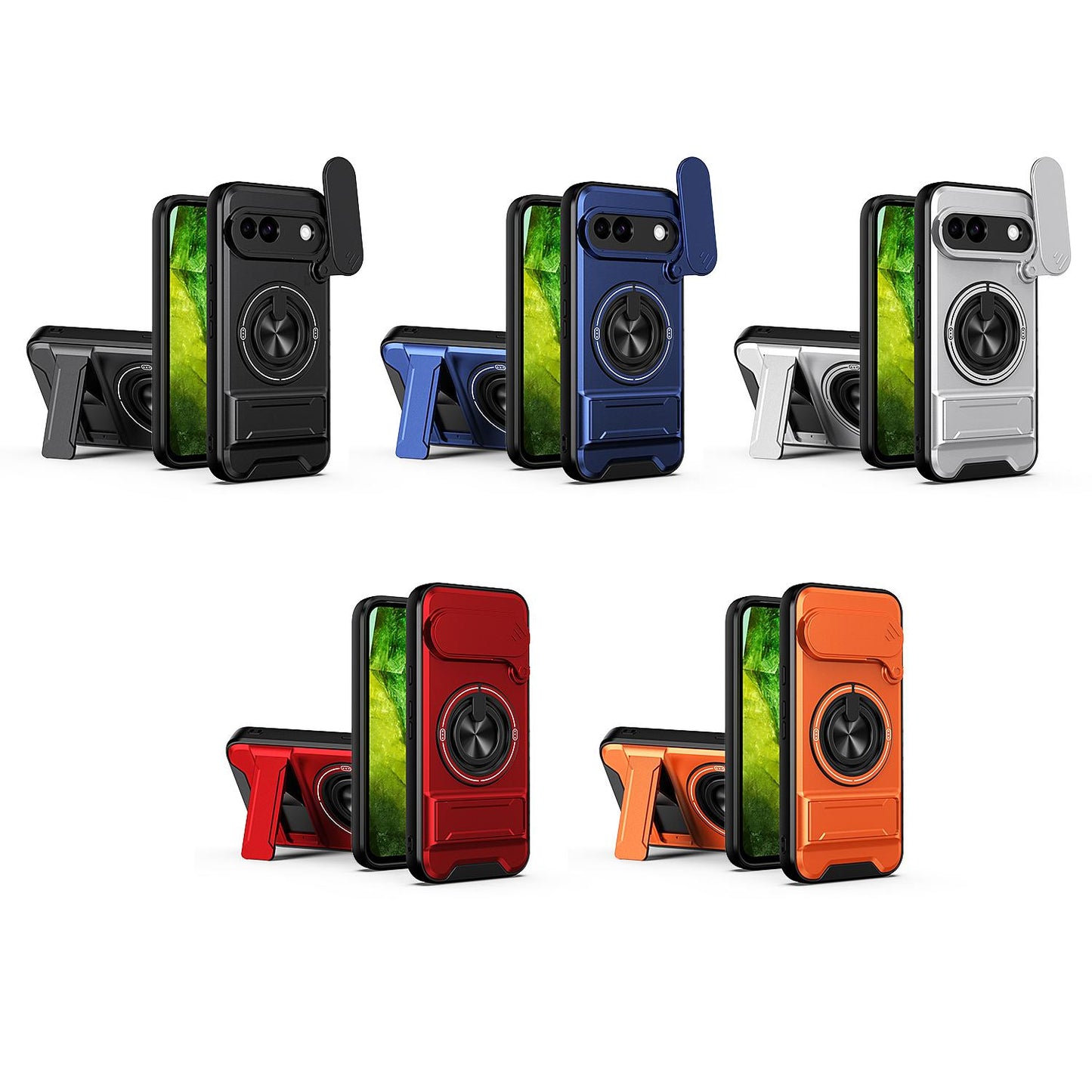 Google Pixel 8a Multifunctional Magnetic Shockproof Phone Case with Sliding Lens Window Stand Cover