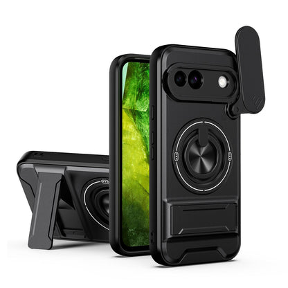 Google Pixel 8a Multifunctional Magnetic Shockproof Phone Case with Sliding Lens Window Stand Cover