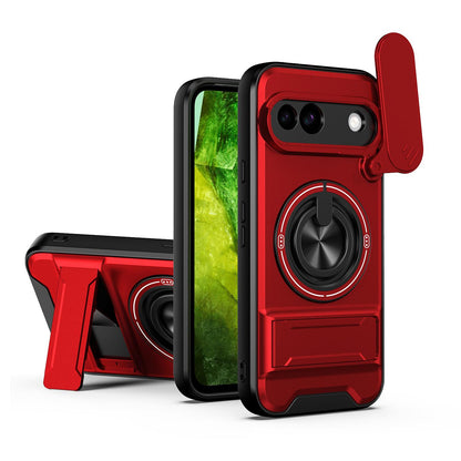 Google Pixel 8a Multifunctional Magnetic Shockproof Phone Case with Sliding Lens Window Stand Cover