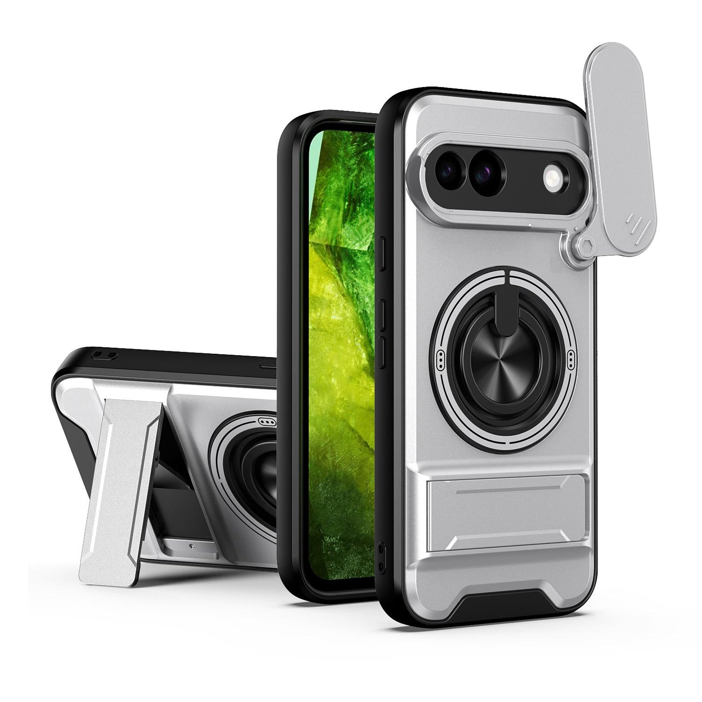 Google Pixel 8a Multifunctional Magnetic Shockproof Phone Case with Sliding Lens Window Stand Cover