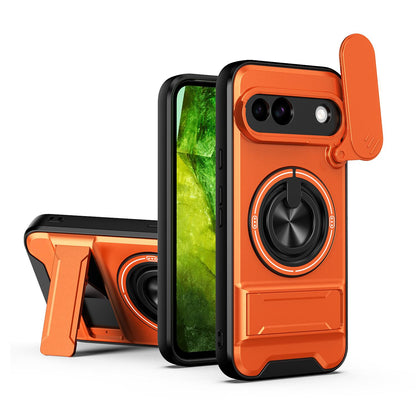 Google Pixel 8a Multifunctional Magnetic Shockproof Phone Case with Sliding Lens Window Stand Cover