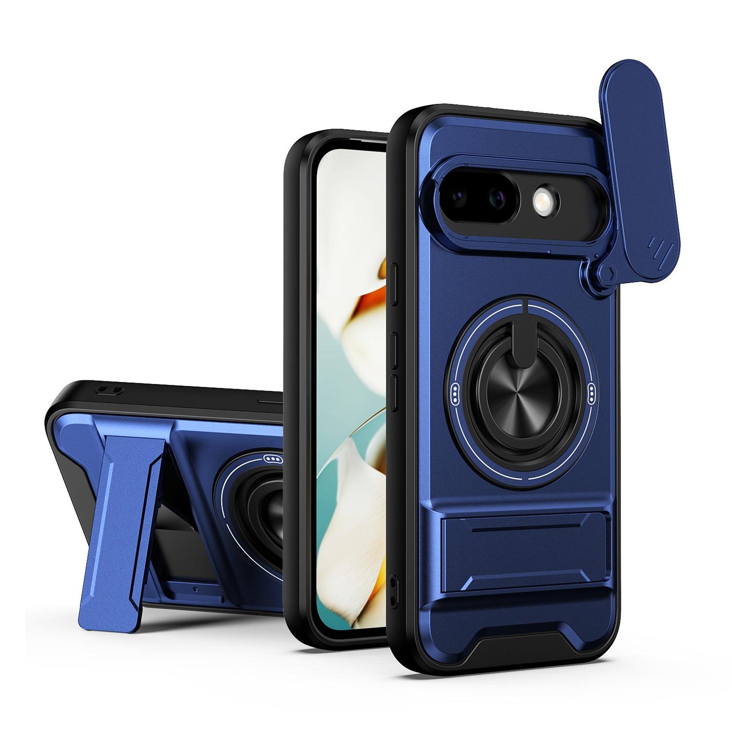 Google Pixel 9a Multifunctional Magnetic Shockproof Phone Case with Sliding Lens Window Stand Cover
