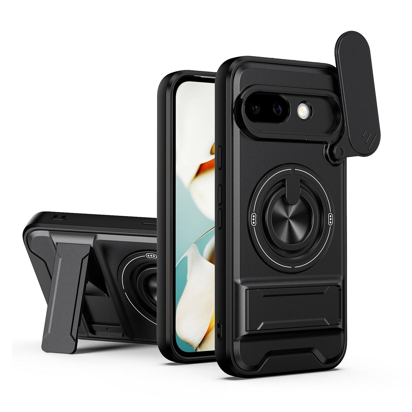 Google Pixel 9a Multifunctional Magnetic Shockproof Phone Case with Sliding Lens Window Stand Cover