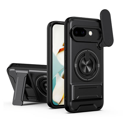 Google Pixel 9a Multifunctional Magnetic Shockproof Phone Case with Sliding Lens Window Stand Cover