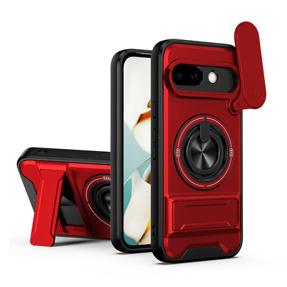Google Pixel 9a Multifunctional Magnetic Shockproof Phone Case with Sliding Lens Window Stand Cover