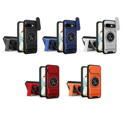 Google Pixel 9a Multifunctional Magnetic Shockproof Phone Case with Sliding Lens Window Stand Cover