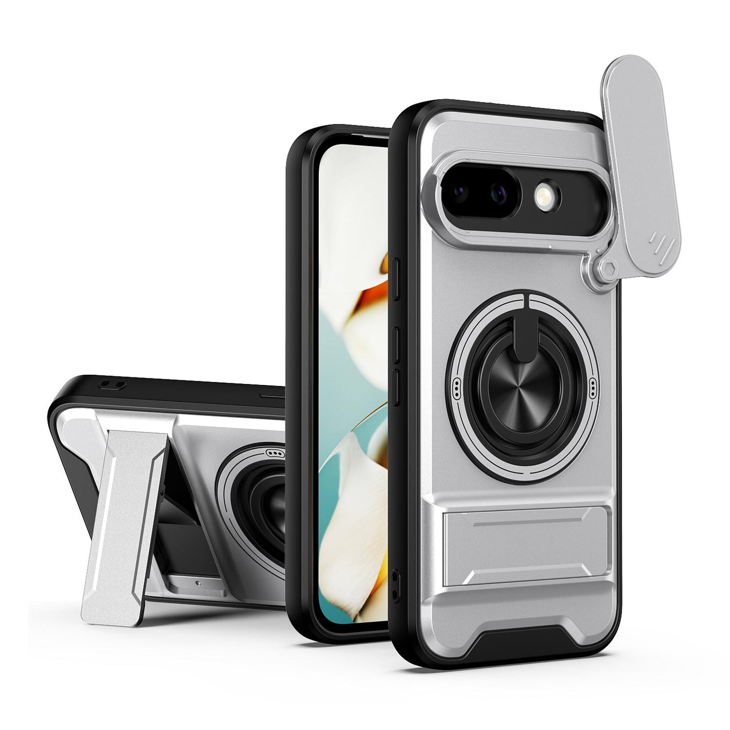 Google Pixel 9a Multifunctional Magnetic Shockproof Phone Case with Sliding Lens Window Stand Cover