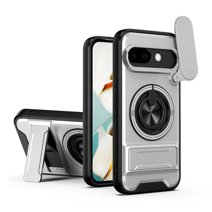 Google Pixel 9a Multifunctional Magnetic Shockproof Phone Case with Sliding Lens Window Stand Cover