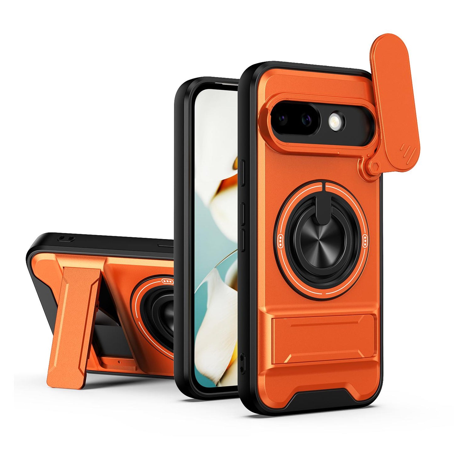 Google Pixel 9a Multifunctional Magnetic Shockproof Phone Case with Sliding Lens Window Stand Cover