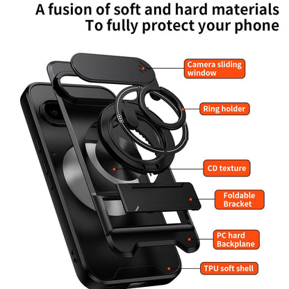 Google Pixel 9a Multifunctional Magnetic Shockproof Phone Case with Sliding Lens Window Stand Cover