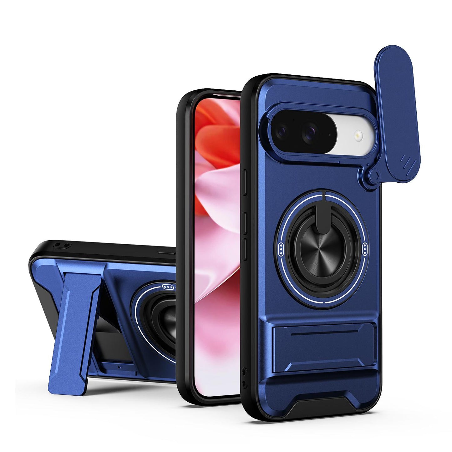 Google Pixel 9 Multifunctional Magnetic Shockproof Phone Case with Sliding Lens Window Stand Cover