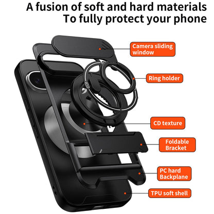 Google Pixel 9 Multifunctional Magnetic Shockproof Phone Case with Sliding Lens Window Stand Cover