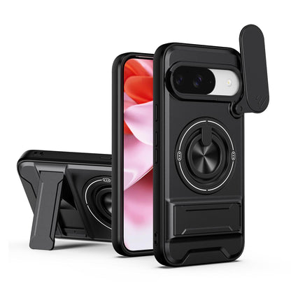 Google Pixel 9 Multifunctional Magnetic Shockproof Phone Case with Sliding Lens Window Stand Cover