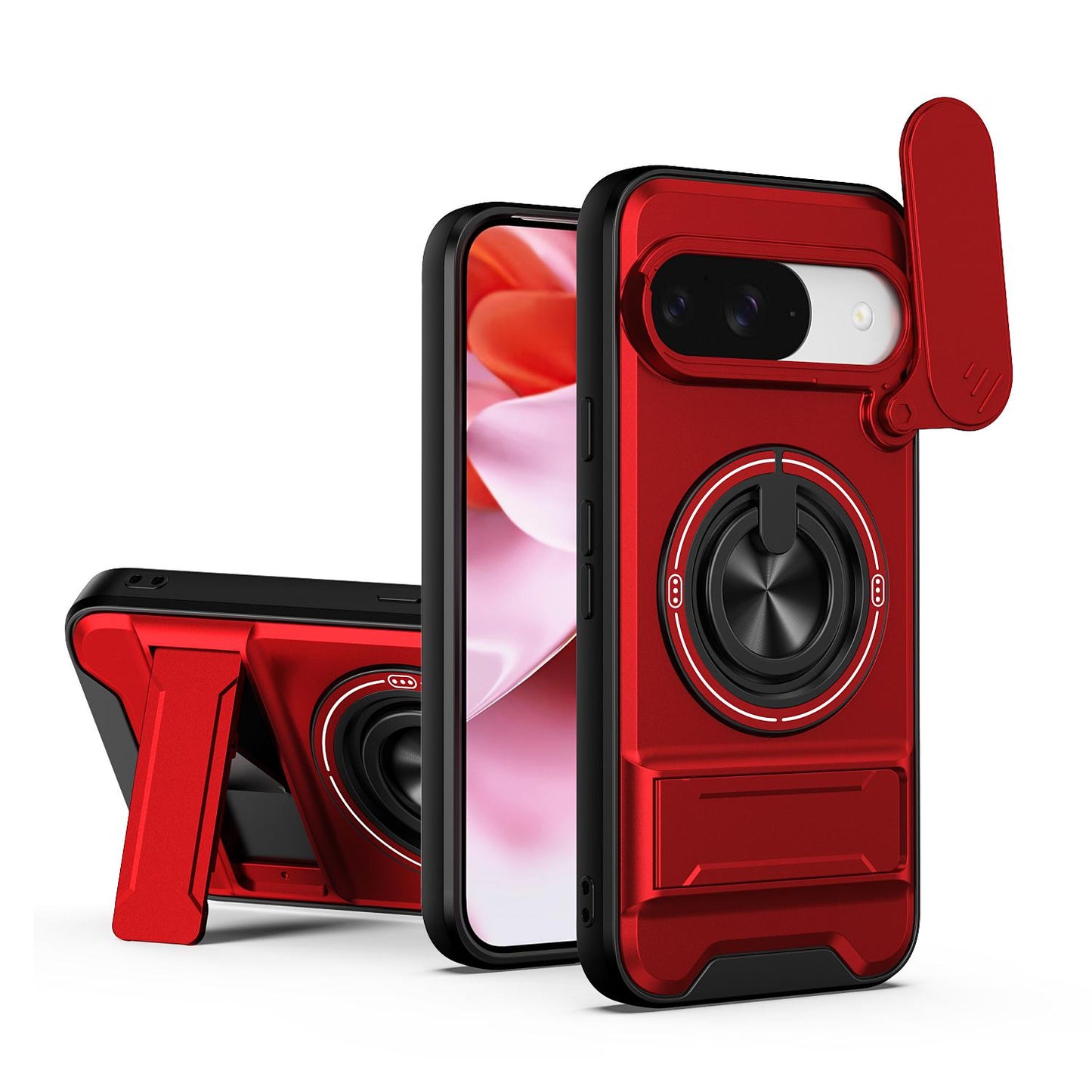 Google Pixel 9 Multifunctional Magnetic Shockproof Phone Case with Sliding Lens Window Stand Cover