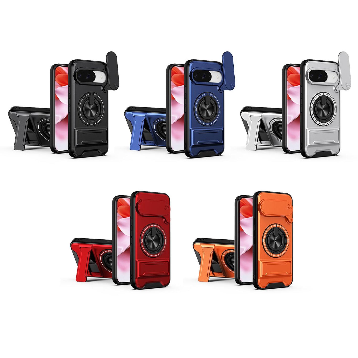 Google Pixel 9 Multifunctional Magnetic Shockproof Phone Case with Sliding Lens Window Stand Cover