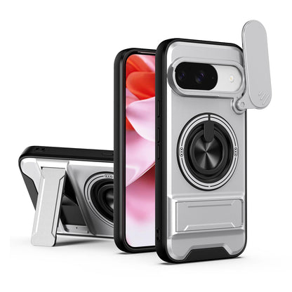 Google Pixel 9 Multifunctional Magnetic Shockproof Phone Case with Sliding Lens Window Stand Cover