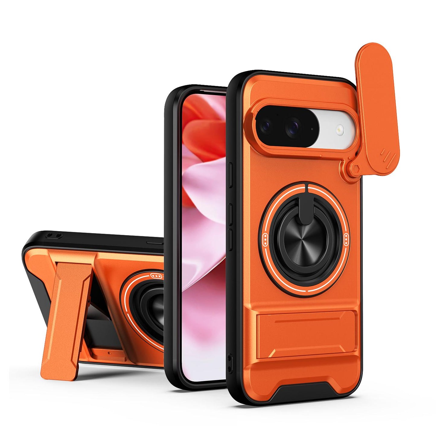 Google Pixel 9 Multifunctional Magnetic Shockproof Phone Case with Sliding Lens Window Stand Cover