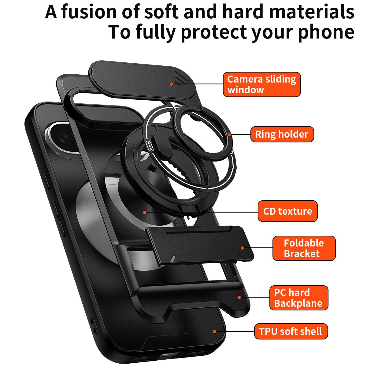 Google Pixel 9 Multifunctional Magnetic Shockproof Phone Case with Sliding Lens Window Stand Cover
