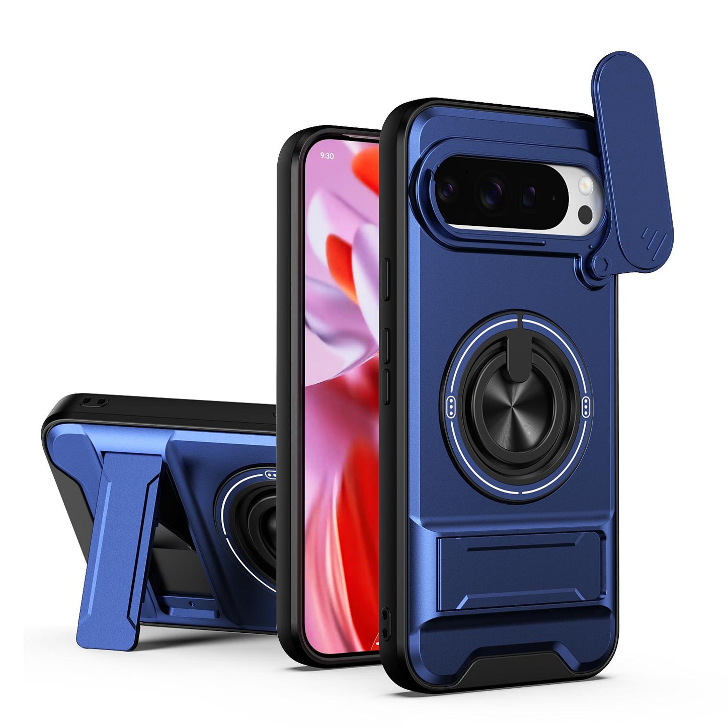 Google Pixel 9 Pro XL 5G Multifunctional Magnetic Shockproof Phone Case with Sliding Lens Window Stand Cover